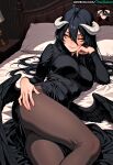 1girl 1girl 1girl 1girl 1girls ai_assisted ai_generated albedo_(overlord) ass bangs bare_legs bed big_breasts big_breasts black_hair black_wings breasts chromatic_abberation clothed clothing demon_girl demon_horns feathered_wings female_only hires horns long_hair looking_at_viewer lying monster_girl on_back on_bed overlord_(maruyama) patreon patreon_username pillow sexually_suggestive slit_pupils smile stable_diffusion stockings tagme thai_salon thaisalon thick_thighs thighs watermark wings yellow_eyes