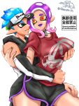 1boy 1girl 1girl big_breasts blue_hair breast_grab breasts dolphin_shorts gbeimtama grabbing grabbing_another's_breast grabbing_breasts inkling inkling_boy male nintendo octoling octoling_girl purple_hair short_hair shorts splatoon_(series) splatoon_3 tentacle_hair