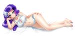 1_girl 1girl blue_eyes female female_only friendship_is_magic humanized legs long_hair long_purple_hair looking_at_viewer lying mostly_nude my_little_pony panties purple_hair racoonkun rarity rarity_(mlp) side-tie_panties solo underwear