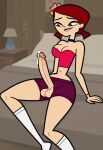 1futa 1girl accurate_art_style after_orgasm ai_generated balls bedroom big_penis cum erection futanari pajama_pants pajama_shirt pajamas penis penis_out testicle total_drama_island zoey_(tdi)