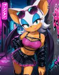 1girl ai_generated city elryusam female punk rouge_the_bat sega solo sonic_the_hedgehog_(series) street