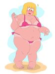 1girl 1girl 1girl areola areola_slip bbw bbw_mom belly bikini blonde_hair blush cartoon_network clarence embarrassed mary_wendell mature mature_female milf milf nipple_bulge overweight overweight_female peeppepi skimpy_bikini tan_line white_background