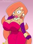  1girl 1girl beaded_necklace beauty_mark big_breasts big_breasts big_lips bracelet breasts cleavage curvaceous curvy_body curvy_female curvy_figure earrings gloves hair_over_one_eye hourglass_figure huge_breasts ilpanza lipstick mr._bean:_the_animated_series mr._bean_(series) necklace orange_hair pink_lipstick purple_gloves red_dress red_hair round_breasts small_waist tan_skin the_female_celebrity voluptuous voluptuous_female wide_hips 
