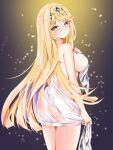 1girl alluring big_breasts blonde_hair blush closed_mouth commentary_request high_res long_hair looking_at_viewer looking_back mythra_(xenoblade) nanase_nao standing tiara very_long_hair wet wet_clothes xenoblade_(series) xenoblade_chronicles_2 yellow_eyes