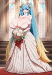 1girl ai_generated blue_eyes blue_hair cathedral church female_only league_of_legends seraphinaai sona_buvelle wedding_dress yabby_(ai_style)