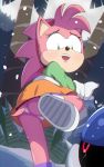 1boy 1girl 1girl amy_rose angel_island anthro ass classic_amy_rose clothing hair hedgehog high_resolution male mammal metal_sonic palm_tree panties pink_fur pink_hair robot rosy_the_rascal sega snow sonic_mania sonic_mania_adventures sonic_the_hedgehog_(series) tail thong tree underwear video_game wildblur