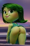 1girl 1girl 1girl ai_generated anus aqua_dress artist_name ass bent_over blue_dress closed_mouth colored_skin disgust_(inside_out) disney dress dress_lift from_behind green_dress green_eyes green_hair green_skin high_res inside_out inside_out_2 lips looking_at_viewer looking_back medium_hair no_panties outside patreon_username pixar presenting progenarts pussy short_hair sleeveless sleeveless_dress smile uncensored watermark web_address