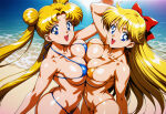  2girls accurate_art_style adult_swim alluring beach big_breasts bikini bishoujo_senshi_sailor_moon bishoujo_senshi_sailor_moon_r bishoujo_senshi_sailor_moon_r_the_movie bishoujo_senshi_sailor_moon_s bishoujo_senshi_sailor_moon_s_the_movie bishoujo_senshi_sailor_moon_supers bishoujo_senshi_sailor_moon_supers_the_movie blonde_hair blue_eyes deshiberu micro_bikini minako_aino ocean pin_up posing pubic_hair_peek toei_animation toonami under_boob usagi_tsukino 