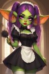 big_ass goblin goblin_female green_skin maid maid_uniform pink_eyes purple_hair