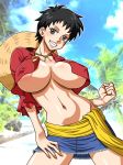 big_breasts breasts cleavage erect_nipples female garou_damenade genderswap luffyko monkey_d._luffy nipples one_piece solo underboob