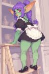 big_ass goblin goblin_female green_skin maid maid_uniform pink_eyes purple_hair
