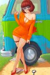 breasts dress glasses looking_at_viewer no_bra pantyhose scooby-doo velma_dinkley