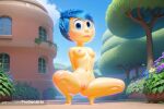 1girl 1girl 1girl ai_generated anus arms_behind_back artist_name barefoot blue_eyes blue_hair blue_sky breasts building bush closed_mouth cloud completely_nude day disney flower full_body grass high_res house inside_out inside_out_2 joy_(inside_out) lips navel nipples nude outside patreon_username pixar plant progenarts pussy short_hair sky small_breasts spread_legs squatting tiptoes tree uncensored watermark web_address window