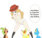  arm_bra blush breasts ccsfankei censored chespin deviantart embarrassed fennekin froakie hand_bra medium_breasts no_bra no_pants no_shirt no_shorts nude panties pokemon pokemon_(game) pokemon_xy serena serena_(pokemon) speech_bubble topless white_panties 