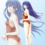 1girl alluring ass bikini blue_background blue_eyes blue_hair fire_emblem fire_emblem:_the_binding_blade high_res intelligent_systems lilina_(fire_emblem) long_hair nintendo one-piece_bikini standing swimsuit tamamon zoom_layer