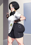 ai_generated bare_thighs big_ass big_ass big_breasts big_breasts bike_shorts black_hair blue_eyes blush bubble_butt dragon_ball dragon_ball_z fat_ass gigantic_ass grin huge_breasts huge_thighs light-skinned_female light_skin looking_at_viewer massive_ass onlycakez peace_sign pigtails sideboob solo_female squatting sweat sweatdrop t-shirt thick_body thick_female thick_thighs thighs videl voluptuous voluptuous_female
