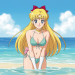1girl accurate_art_style adult_swim alluring bare_legs big_breasts bikini bishoujo_senshi_sailor_moon bishoujo_senshi_sailor_moon_r bishoujo_senshi_sailor_moon_r_the_movie bishoujo_senshi_sailor_moon_s bishoujo_senshi_sailor_moon_s_the_movie bishoujo_senshi_sailor_moon_supers bishoujo_senshi_sailor_moon_supers_the_movie blonde_hair blue_eyes cleavage in_water minako_aino nightcore_(artist) ocean toei_animation toonami