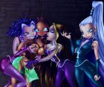  aisha aisha_(winx_club) blush breasts brown_hair cat_eyes cerulean_eyes darcy darcy_(winx_club) dark-skinned_female dark_pink_eyeshadow dark_pink_lipstick eyeshadow fingering frizzy_hair gag gold_eyes icy icy_(winx_club) layla layla_(winx_club) light-blue_eyeshadow light-blue_lipstick light-skinned_female light_skin long_hair mahogony_hair pale-skinned_female pink_lipstick pointy_ears ponytail princess_aisha_(winx_club) princess_layla_(winx_club) purple_hair pussy silver_blue_hair stormy stormy_(winx_club) tanned_skin teal_eyes the_trix tied two_tone_hair winx_club witch witch_of_darkness witch_of_ice witch_of_storms zfive 