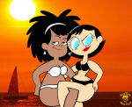 1girl 2015 2_girls background bigtyme bikini black_bikini black_hair blue_eyes boat cartoon_network chocolate_and_vanilla crossover dark-skinned_female dark_skin earrings female_only foster's_home_for_imaginary_friends hand_on_hip hips human human_only light-skinned_female light_skin lipstick looking_at_viewer mac's_teacher mature mature_female ms._keane powerpuff_girls raised_eyebrow red_lipstick smile smirk sun teacher theedministrator765 thick thick_legs thick_thighs white_bikini white_earrings wide_hips yvette_(mac's_teacher)