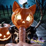  ai_generated animated_gif big_penis catgirl eyes_open fellatio fortnite fortnite:_battle_royale halloween halloween_costume moon night pumpkin_head pumpkincat savitar savitar_(artist) skeleton veins_on_dick 