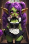 big_ass goblin goblin_female green_skin maid maid_uniform pink_eyes purple_hair