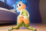 1girl 1girl 1girl ai_generated anus artist_name ass bed blue_eyes blue_hair disney dress from_behind green_thighhighs high_res indoors inside_out inside_out_2 joy_(inside_out) kneel looking_back no_panties pixar progenarts pussy short_hair stockings uncensored web_address