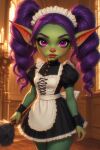 big_ass goblin goblin_female green_skin maid maid_uniform pink_eyes purple_hair