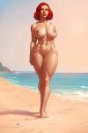 1girl ai_generated beach black_widow_(marvel) blue_eyes female marvel marvel_comics natasha_romanoff nude red_hair scarlett_johansson solo water