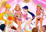 black_panties blonde_hair breasts exposed_breasts flora flora_(winx_club) layla layla_(winx_club) musa musa_(winx_club) panties panties_pull partially_clothed skirt skirt_lift stella stella_(winx_club) winx_club zfive