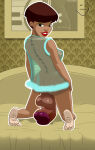 1futa 1girl ass back_view backsack balls ballsack barefoot bebe's_kids bed black_eyes breasts brown_hair brown_skin clothes cock-tail color dickgirl flaccid futa_only futanari hair huge_balls huge_cock huge_testicles human indoors intersex jamika kanji kneel large_penis lawgick lingerie looking_back open_eyes penis round_ears see-through short_hair tattoo testicle uncensored