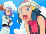 cum cum_in_mouth cum_on_face cumshot dawn embarrassed facial grin hikari_(pokemon) humiliated james kojirou_(pokemon) nervous open_mouth penis pokemon pokemon_(anime) pokemon_dppt smile team_rocket