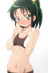 1girl blush gradient gradient_background green_eyes green_hair looking_at_viewer manji_(tenketsu) midorikawa_nao midriff navel ponytail precure short_hair sketch smile_precure smile_precure! solo towel