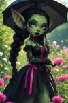 1girl goblin goblin_female goth goth_girl gothic_lolita green_skin solo_female solo_focus twin_braids