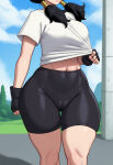 ai_generated bare_thighs big_breasts bike_shorts black_hair dragon_ball dragon_ball_z huge_breasts huge_thighs light-skinned_female light_skin massive_breasts onlycakez pigtails puffy_pussy pussy_visible_through_clothes solo_female squatting sweat sweatdrop t-shirt thick_body thick_female thick_thighs thighs videl voluptuous voluptuous_female
