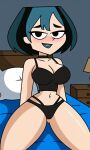 1girl 1girl 1girl ai_generated bed bedroom big_breasts black_eyes blush breasts cartoon_network choker curvy curvy_hips goth goth_girl gothic gwen_(tdi) indoors lamp lingerie lipstick multicolored_hair nightstand pillow pixai self_upload sitting sitting_on_bed smile solo_female solo_focus superdomfuta thick_thighs total_drama_(series) total_drama_island voluptuous