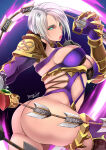 1girl 1girl alluring armor artist_name ass big_breasts butcha-u female_focus high_res holding holding_sword holding_weapon holding_whip huge_ass isabella_valentine leotard pauldrons project_soul revealing_clothes short_hair shoulder_armor skull soul_calibur soul_calibur_ii soul_calibur_iii soul_calibur_vi sword thick_thighs thighs thong_leotard weapon whip_sword white_hair