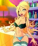 1girl blonde_hair bra breasts daphne_(winx_club) female_only panties solo_female stockings underwear winx_club yellow_eyes zfive