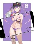1girl ? ai_generated blush breasts cap cellphone choker collarbone demon_girl ear_piercing earrings female_pubic_hair green_eyes hips hololive hololive_japan legwear lingerie looking_at_viewer navel navel_piercing nipple_piercing nipples nude_filter peace_sign pov pubic_hair purple_hair pussy pussy_hair see-through smile tokoyami_towa twin_tails unaware v virtual_youtuber vtuber xeno4994