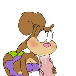 1boy 1girl 1girl big_penis blush bra eyebrows fellatio furry male nickelodeon patrick_star penis saliva sandy_cheeks skirt spanky15 spongebob_squarepants squirrel tail underwear