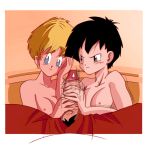 2_girls 2girls angry artist_request clothed_male_nude_female dragon_ball dragon_ball_z erasa handjob happy multiple_girls nude videl