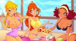 3_girls 3girls blonde_hair bloom bloom_(winx_club) bottomless bra breasts exposed_breasts female_only layla layla_(winx_club) panties red_hair stella stella_(winx_club) winx_club zfive