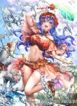 1girl 1girl alluring beach bikini blue_eyes blue_hair blue_sky cloud company_name copyright_name female_focus fire_emblem fire_emblem:_the_binding_blade fire_emblem_cipher fire_emblem_heroes horse intelligent_systems lilina_(fire_emblem) lilina_(summer)_(fire_emblem) long_hair matching_hair/eyes navel nintendo official_art open_mouth palm_tree sencha_(senchat) sky stomach swimsuit thighs tree water