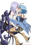 2girls arachne closed_eyes harpy interspecies kissing light_blue_hair looking_at_another love monster_girl monster_musume_no_iru_nichijou multiple_girls papi_(monster_musume) porosnacks porosnacks_(artist) rachnera_arachnera short_hair silver_hair spider_girl surprised tagme wings yuri