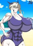 albino artoria_pendragon_(saber) beach beach_towel big_ass big_breasts big_thighs ero-enzo fate_(series) muscle muscular_abs
