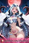  1girl ai_generated breastplate fangs frilled_panties full_moon ghost_costume jinx_(league_of_legends) micro_panties patreon pink_eyes red_moon tagme tattoo tentacle twin_braids very_long_hair 