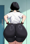 ai_generated back_view backboob bare_thighs big_ass big_ass big_breasts big_breasts bike_shorts black_hair bubble_butt dragon_ball dragon_ball_z fat_ass gigantic_ass huge_breasts huge_thighs light-skinned_female light_skin massive_ass onlycakez panties_visible_through_clothing pigtails puffy_pussy pussy_visible_through_clothes solo_female squatting sweat sweatdrop t-shirt thick_body thick_female thick_thighs thighs videl voluptuous voluptuous_female