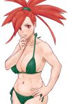 1girl abs alluring art asuna_(pokemon) babe bikini breasts covered_nipples female_abs finger_to_mouth flannery gym_leader hand_on_hip hand_on_own_chin large_breasts long_hair looking_at_viewer muscle nakaba navel nintendo pokemon pokemon_(anime) pokemon_(game) pokemon_rse ponytail red_eyes red_hair redhead side-tie_bikini side-tie_bottom simple_background solo stomach swimsuit white_background