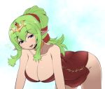 1girl ass big_breasts blue_eyes blush breasts chiki choker cleavage female fire_emblem fire_emblem:_monshou_no_nazo fire_emblem_awakening green_hair hair_ornament heart kara_age large_breasts long_hair looking_at_viewer milf naughty_face open_mouth pointy_ears ponytail smile solo thighs tiki tiki_(adult)_(fire_emblem) tiki_(fire_emblem)