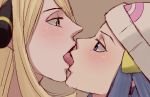 2girls age_difference beanie blonde_hair blue_eyes blue_hair blush close-up creatures_(company) cynthia_(pokemon) dawn_(pokemon) duo eye_contact face face-to-face female female/female female_human female_only french_kiss game_freak grey_eyes hair hair_ornament hair_over_one_eye half-closed_eyes hat hikari_(pokemon) huge_breasts human human/human human_only humans_of_pokemon kiss kissing lips long_hair looking_at_another mouth multiple_girls nakaba nintendo open_mouth pokemon pokemon_(anime) pokemon_(game) pokemon_black_2_&_white_2 pokemon_black_and_white pokemon_bw pokemon_bw2 pokemon_diamond_pearl_&_platinum pokemon_dppt portrait shirona_(pokemon) tongue tongue_out tongue_suck yuri