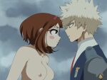  anime bakugou_katsuki blonde_hair blush breasts brown_hair clothed_male_nude_female couple kacchako lovers my_hero_academia nipples pink_cheeks romantic uraraka_ochako 